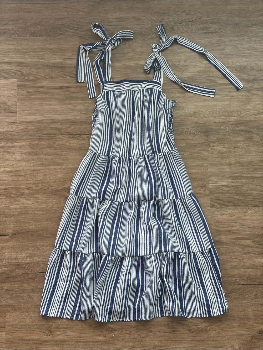 NWT Monteau Los Angeles Striped Tie-Shoulder Tiered Midi Sundress XS